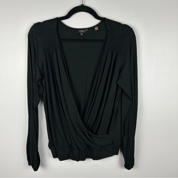 Ted Baker London Black Lightweight Long Sleeves Faux Wrap Top Medium - Picture 2 of 12